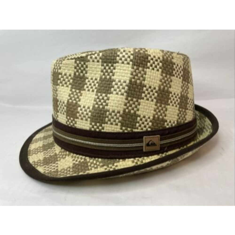 Quicksilver Hat Fedora Mens Large X-LARGE Plaid Brown Hat Summer Tan Beige